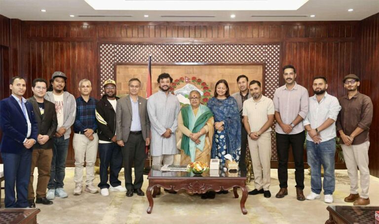 The current image has no alternative text. The file name is: PM-Sushila-karki-with-Actors-of-nepali-1024x606-1.jpg