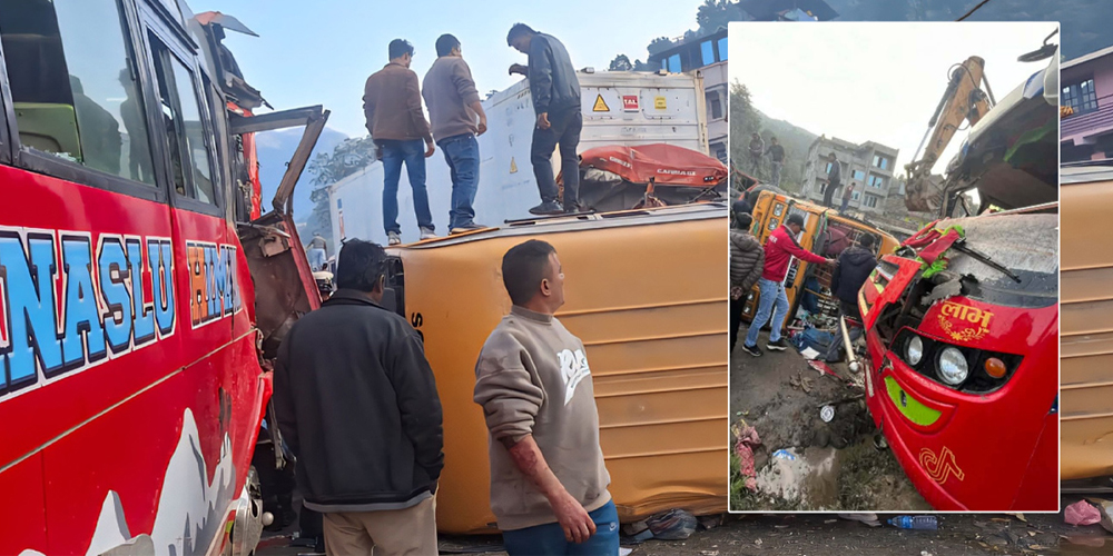 धादिङको चालिसेमा ६ वटा सवारी साधन एक आपसमा ठोक्किएर दुर्घटना